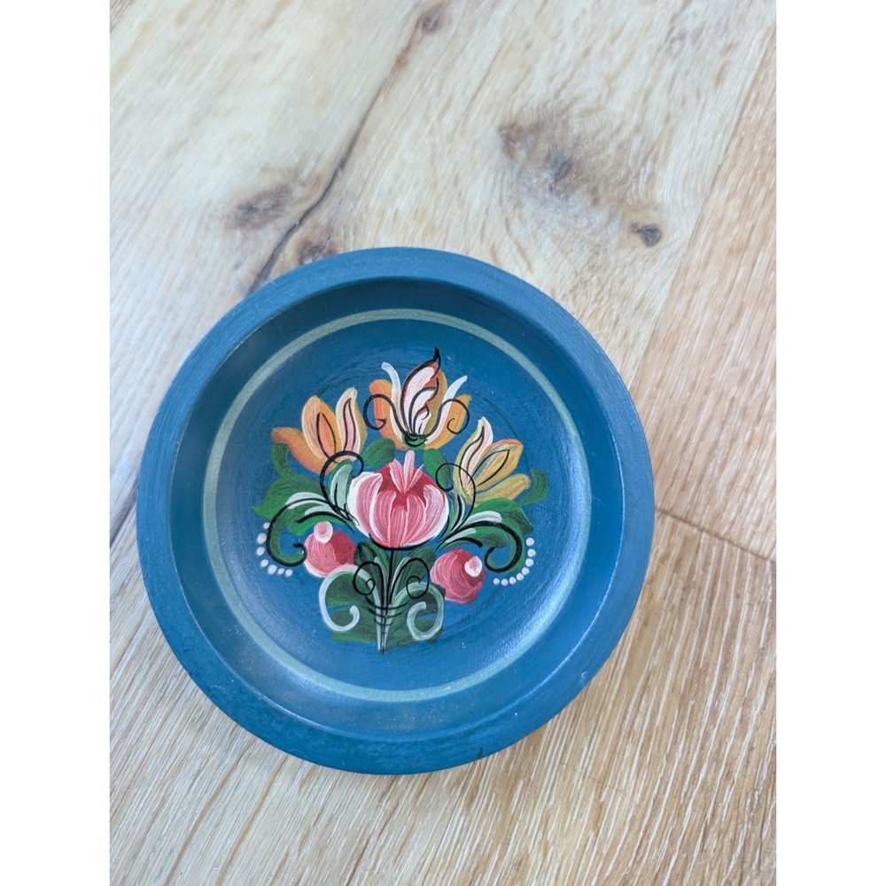 4" Blue Hand Painted Small Wooden Plate Wall Hanging